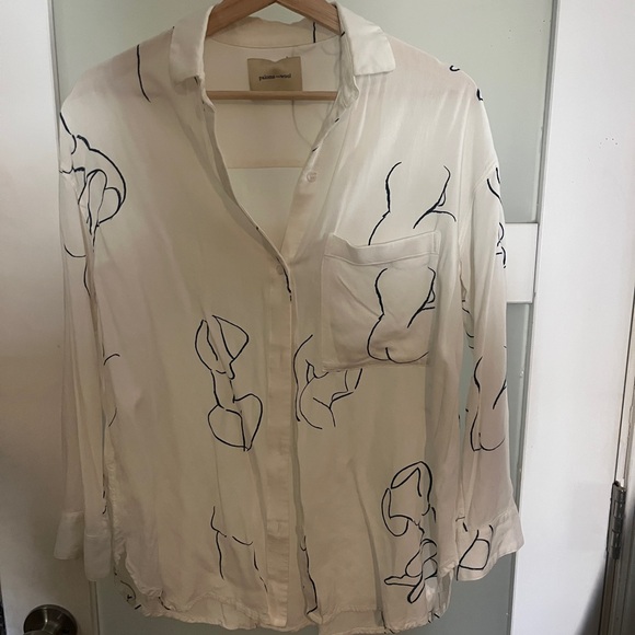 Paloma Wool Cream Button Down with Artistic Line Design - Picture 4 of 8